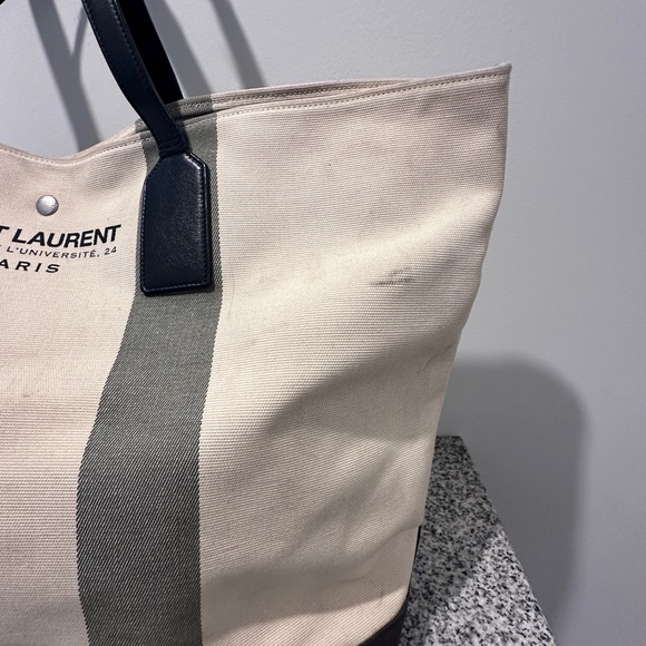 Saint Laurent canvas beach tote with leather trim - Picture 10 of 13